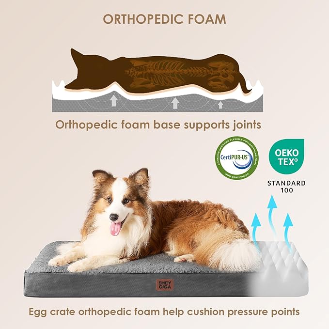 EHEYCIGA Orthopedic Dog Beds for Large Dogs with Removable Washable Cover for Crate, Grey, 35x23