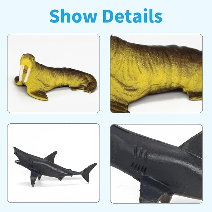 18PCS Mini Sea Creature Ocean Animal Figures Toy - Plastic Small Tiny Marine Animal Figurines with Sharks Whales Arctic - Easter Egg Cake Topper Birthday Gift for Kids Toddlers
