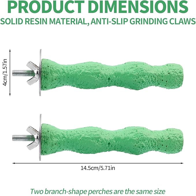 2pcs Bird Beak Grinding Stone, Anti-Slip Parakeet Nail Trimming Stick Resin Beak Grinder Stone Perches Washable Claw Trimmer Stand for Parrot Budgie Cockatiel Cage Accessories