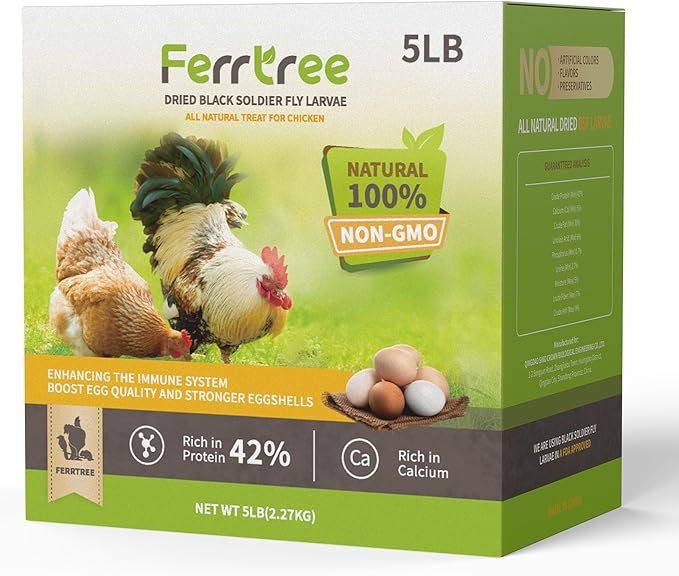 5LB Dried Worms Black Soldier Fly Larvae for Chickens Birds, High Protein 85x Calcium Than Mealworms 100% Natural Non-GMO, Tasty Treats Worms Grubs for Chickens Ducks Laying Hens
