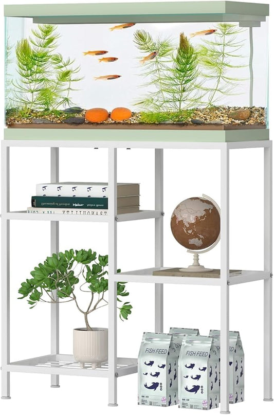 YBING Fish Tank Stand 20 Gallon Aquarium Stand Aquarium Turtle Tank Reptile Tank Stand with 3-Tier Small Metal Shelf (White)