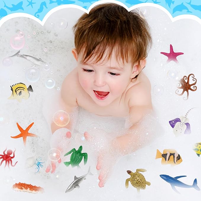 54 Pack Assorted Mini Vinyl Plastic Ocean Sea Animal Figures Toy Set, Realistic Under The Sea Life Figure Bath Gift for Child Educational Kids Party Cake Cupcake Topper