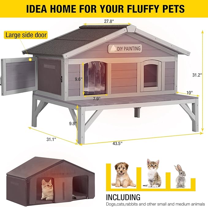 Aivituvin Outdoor Cat House with 100% Insulated Liner Weatherproof Feral Kitty Shelter for Winter,Large Opening Roof