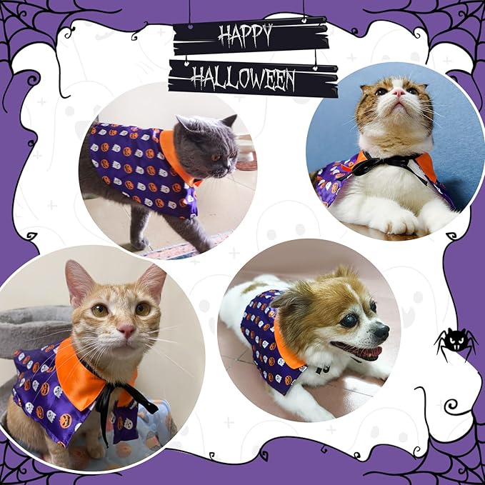 Cats Halloween Pumpkin Cloak Puppy Funny Cosplay Cape Pet Halloween Costume Witch with Rope Pet Party Dress Up Accessories for Cat Puppy