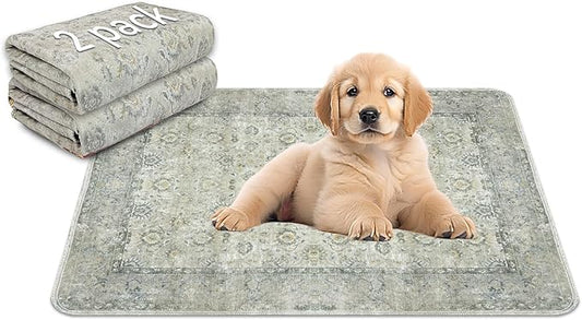 Washable Pee Pads for Dogs, 2 Pack 18'' x 24'' Reusable Non-Slip Puppy Pads with Super Absorbent, Waterproof Rug for Training Travel Whelping Housebreaking Incontinence Crate