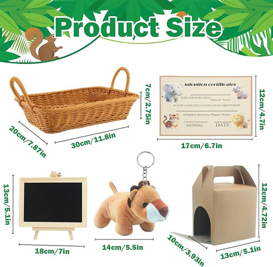 38 Pcs Mini Safari Plush Animals Set Forest Stuffed Toys Adopt a Pet Party Favors Jungle Party Favors Includes 12pc Dolls,2pc Box,12pc Cards,1pc Basket,1pc Blackboard