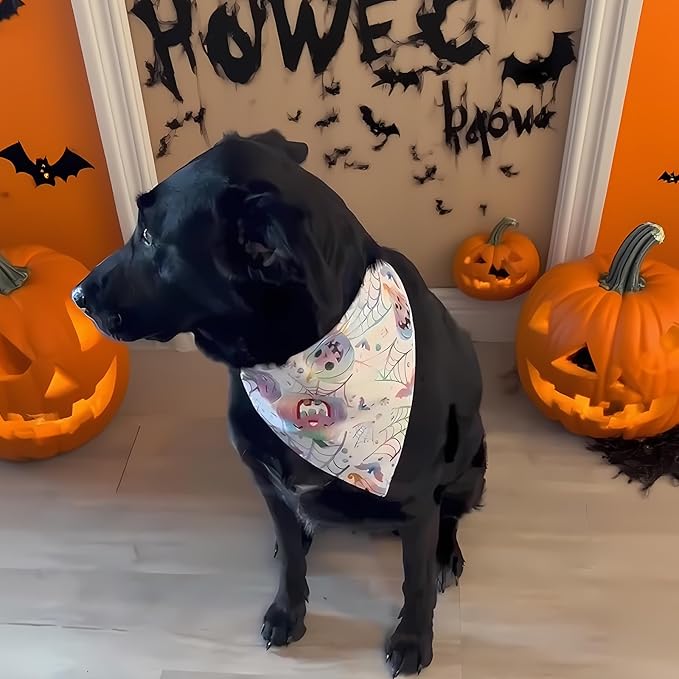 Halloween Dog Bandanas Cute Pastel Pumpkin Ghost Costumes Holiday Cat Bandana Triangle Neck Scarf with Snap Button, 5-30lbs, Small and Medium Breed