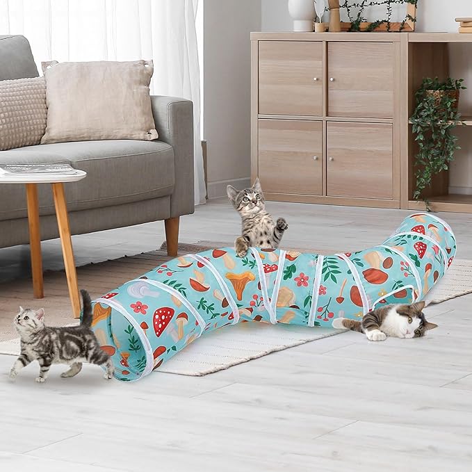 Glittme Cat Tunnel, Cat Tunnels for Indoor Cats, S-Shape Cats Cave with Cat Toys, Foldable Cat Tubes and Tunnels for Cats, Rabbit, Puppy, Guinea Pig