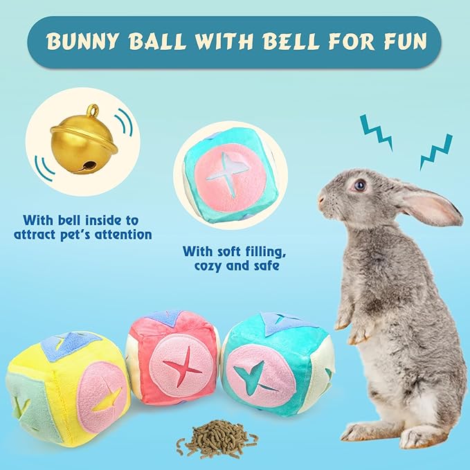 Large Rabbit Foraging Toy with Bell, Washable Snuffle Ball for Rabbits Toys Interactive Puzzle Bunny Toy Treat Dispenser Encourage Natural Foraging Skill Slow Feeder for Small Animal - Yellow