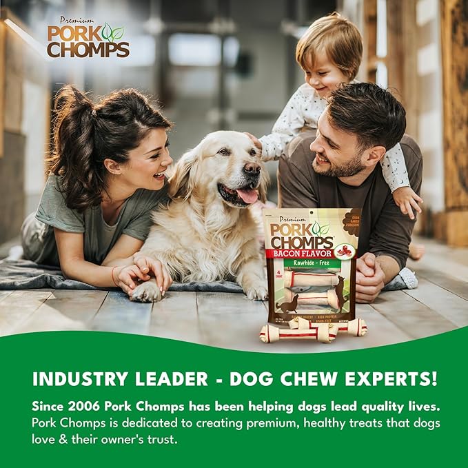 Pork Chomps Baked Pork Skin Dog Chews, 11-inch Knots, Bacon Flavor Strip, 4 Count