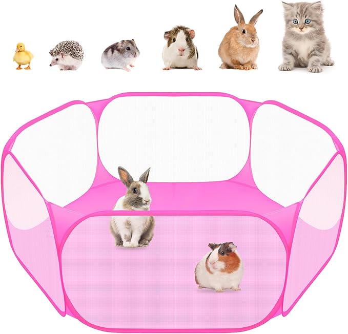 Amakunft Small Animals C&C Cage Tent, Breathable & Transparent Pet Playpen Pop Open Outdoor/Indoor Exercise Fence, Portable Yard Fence for Guinea Pig, Rabbits, Hamster, Chinchillas and Hedgehogs