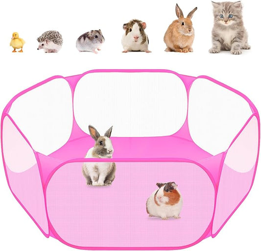 Amakunft Small Animals C&C Cage Tent, Breathable & Transparent Pet Playpen Pop Open Outdoor/Indoor Exercise Fence, Portable Yard Fence for Guinea Pig, Rabbits, Hamster, Chinchillas and Hedgehogs