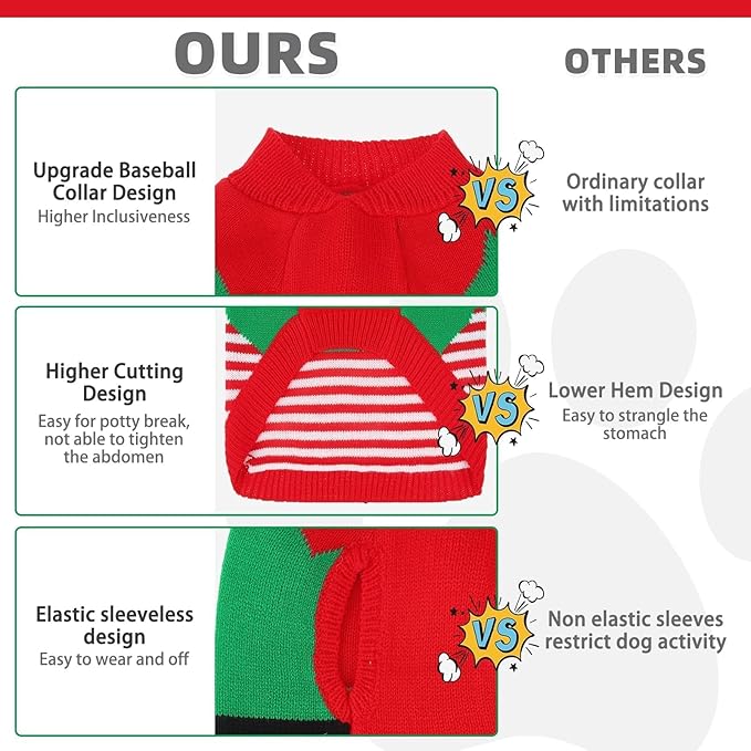 KOOLTAIL Dog Christmas Sweater Winter Clothes - Knitwear Soft Santa Claus Shirt for Cold Weather, Fleece Pet Sweatshirt Pullover Jumper Outfit for Small Medium Large Dogs Puppy Cats Girls Boys Red S