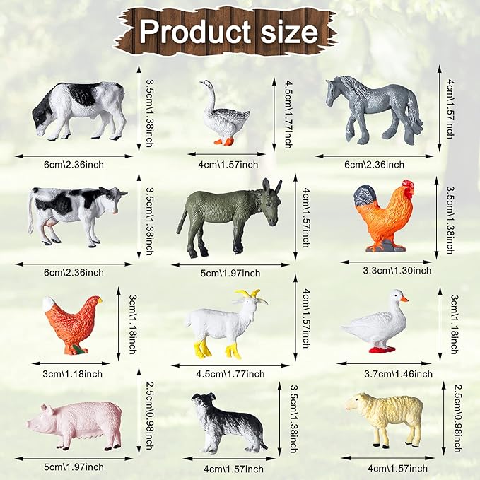 Blulu 24 Pcs Mini Figures Toys Realistic Farm Animal Figures Plastic Learning Educational Playset Animal Themed Party Supplies Cake Topper Educational Toy for Garden Home Decor Birthday Favors