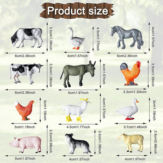 Blulu 24 Pcs Mini Figures Toys Realistic Farm Animal Figures Plastic Learning Educational Playset Animal Themed Party Supplies Cake Topper Educational Toy for Garden Home Decor Birthday Favors