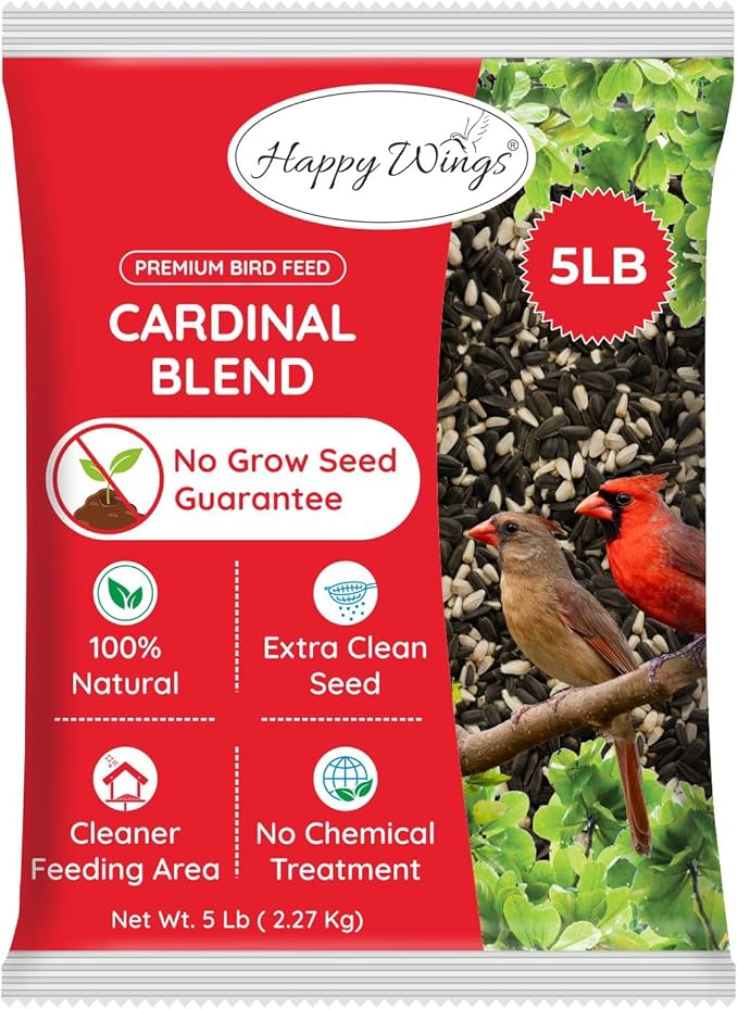 Cardinal Blend Bird Food, Mix of Sunflower and Safflower Seed, 5 Pounds | No Grow Seed | Bird Food for Wild Birds