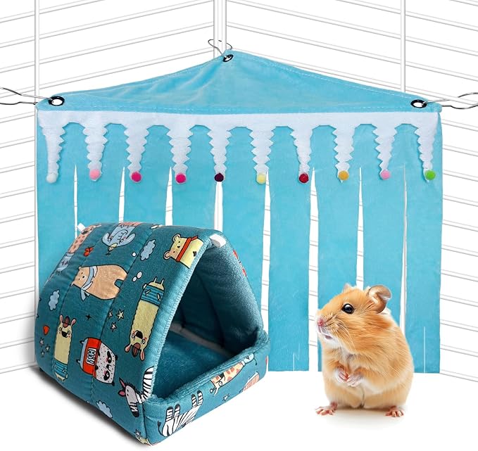 2Pcs Guinea Pig Corner Hideout, Bunny Hideaway, Hedgehog House, Rabbit Hides Accessories (Blue)