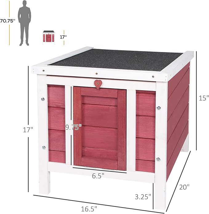 PawHut Small Wooden Rabbit Hutch Bunny Cage Guinea Pig Cage Duck House Dog House with Openable & Waterproof Roof, Red