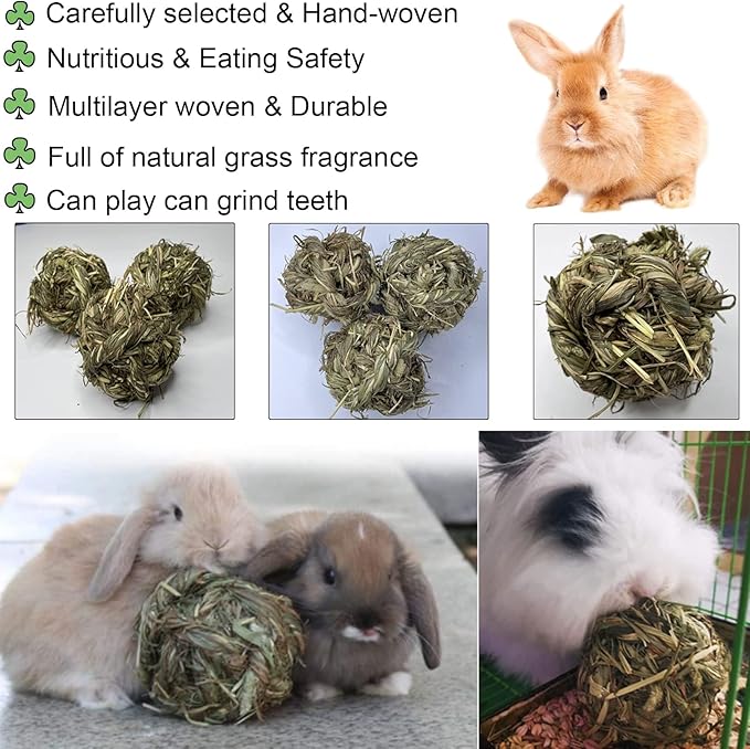 Tfwadmx Rabbit Timothy Grass Ball, Small Animal Activity Play Balls Chew Toys Teeth Grinding for Bunny Guinea Pig Hamster Rat Gerbil Chinchilla