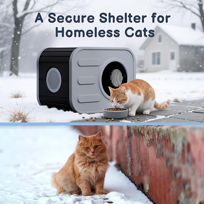 Outdoor Cat House, Outside Cat Shelter with Dual Ventilation Waterproof Resin Pet House for Indoor and Outdoor Use Shelter Pet Home for Cats Small Dogs, Blue