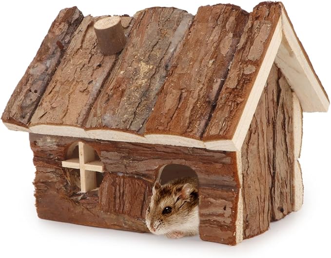 Wontee Hamster Wood House Hamster Hideout Hut for Dwarf Hamsters Mice Small Gerbils (Small)
