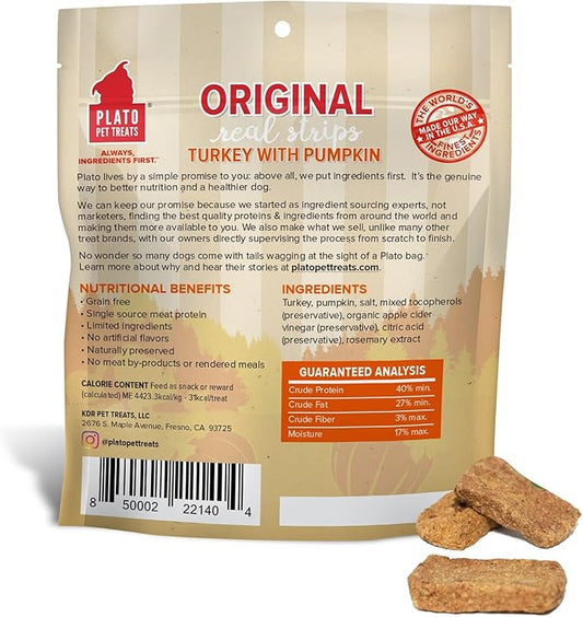 Plato Original Real Strips Turkey & Pumpkin 3oz, Natural, Model: 850002221404
