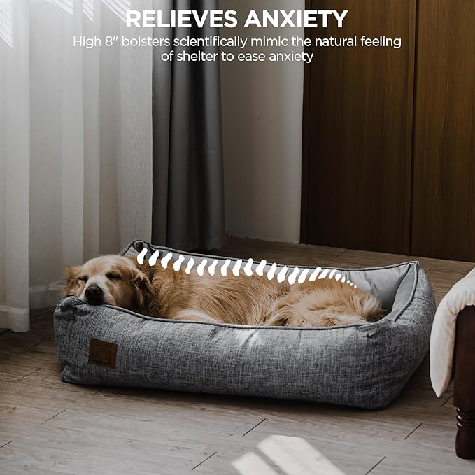 Orthopedic Dog Bed, Memory Foam Dog Sofa with Removable Cover, Cooling Energy Gel. Couch, Pain Relief Pet Bed (33x23x9 inch, Grey)
