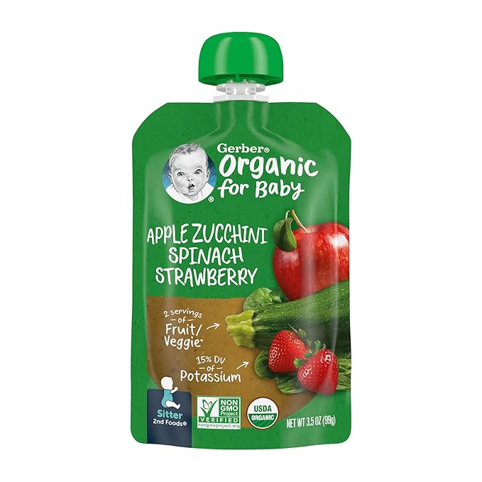 Gerber Organic Baby Food Pouches, 2nd Foods for Sitter, Apple Zucchini Spinach Strawberry, 3.5 Ounce (Pack of 12)