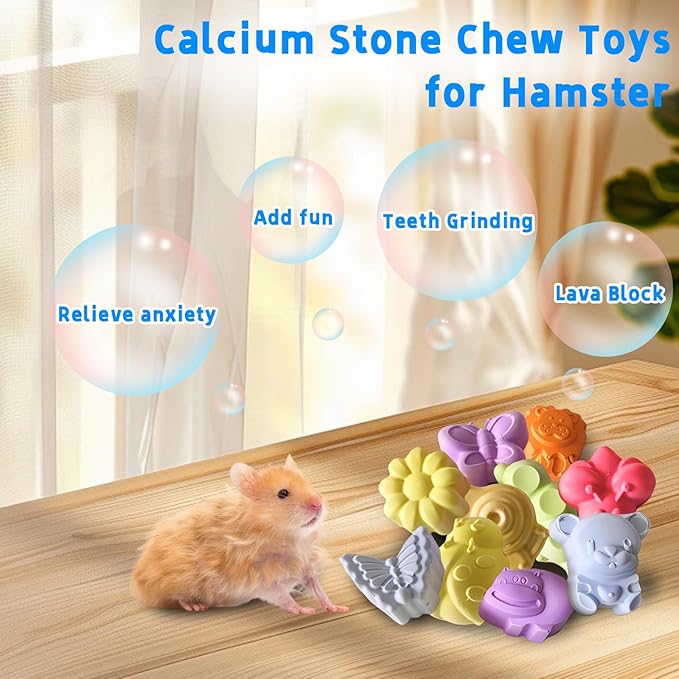 10 Pieces Hamster Teeth Grinding Lava Block Calcium Stone Chew Toys for Chinchillas Rabbits Gerbil Guinea Pig Syrian Hamster Squirrel Ferret