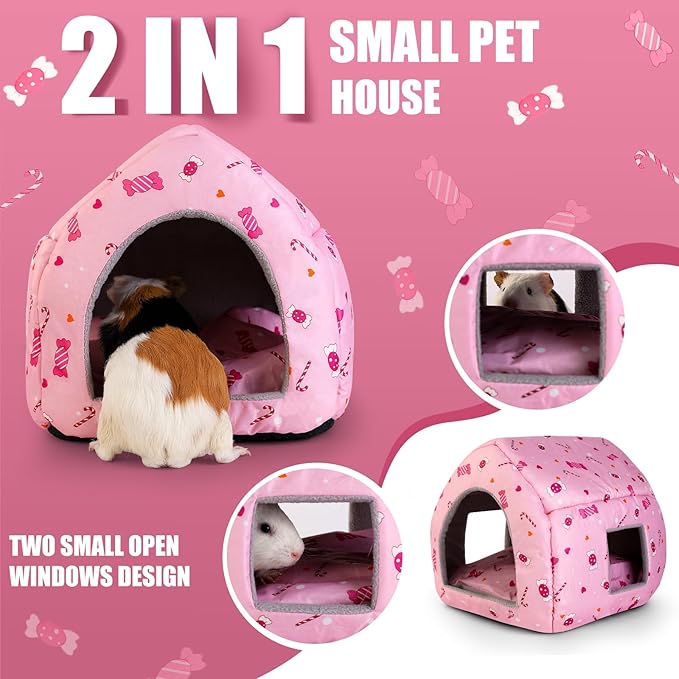 Guinea Pig Hideout - Guinea Pig Bed, Bunny Hideout, Rabbit Bed, Ideal House Bed for Small Pets, Pink Candy Pattern