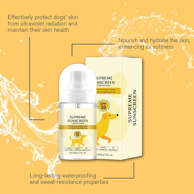 SPF 30 Dog Sunscreen Spray - Water-Resistant, UV Protection for Ears, Nose and Paws - Vitamin E Enriched, Broad Spectrum - Dog Camping Gear - Gentle Sunscreen for White Dogs