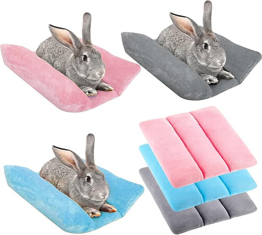 Weysat 3 Pack Rabbit Bed 15.7 x 14 Inch Soft Thickened Bunny Rabbit Bed Bunny Mat Concave Cushion Plush Mat for Indoor Outdoor Cage Sleeping Supplies
