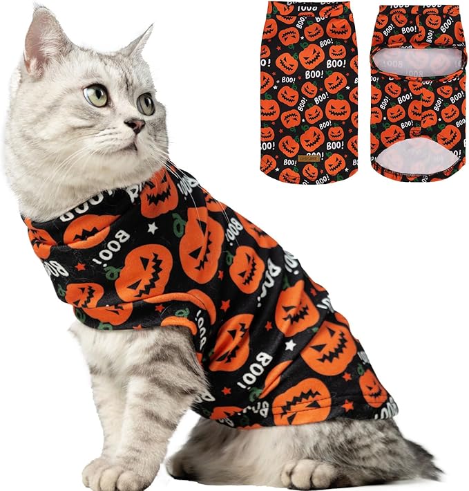EXPAWLORER Cat Halloween Sweater - Sweaters for Cats Only Soft Warm Pet Clothes, Fall and Winter Pumpkin Coat Pullover Design, Fleece Sweatshirt Clothing Also for Puppy Small Dogs, Medium