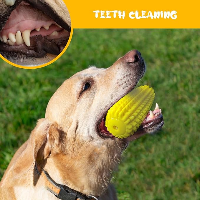 Dog Chew Toys Corn Shape for Aggressive Chewers, Tough Rubber Squeaky Dog Toys, Durable Interactive Puppy Teething Toys Suitable for Small, Medium and Large Dogs