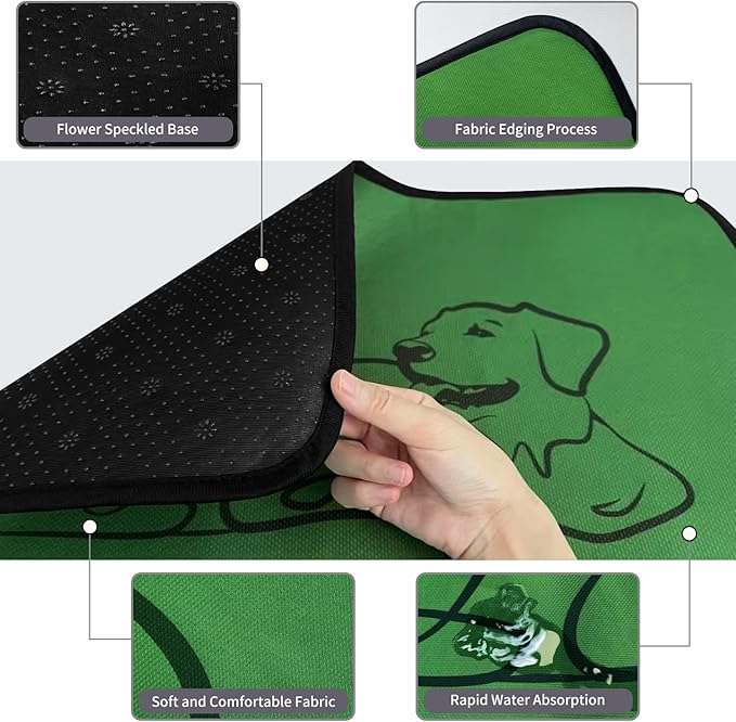 2 Pack Washable Pee Pads for Dogs 24"x36", Reusable Training Puppypads Absorbency Non-Slip & Leak-Proof for Pet Whelping Box Playpen Crate Sofa Bed Floors (Green)
