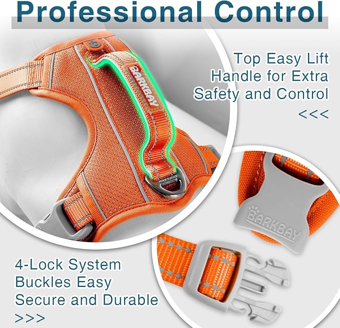 BARKBAY Dog Harness No Pull with ID Tag Pocket - Heavy Duty, Reflective, Easy Control for Large Dogs(Orange,XS)
