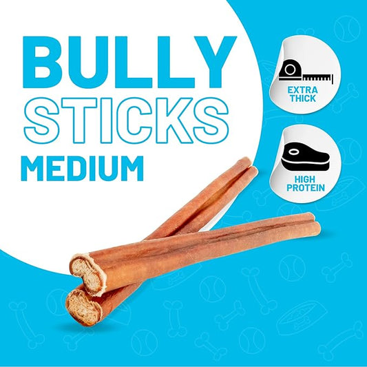 Sitka Farms Bully Sticks 12 inch - (10 Count) Long Lasting Dental Dog Chew Treats - All Natural Free-Range Grass-Fed Beef, Bully Sticks for Puppies Grain & Rawhide Free Chews
