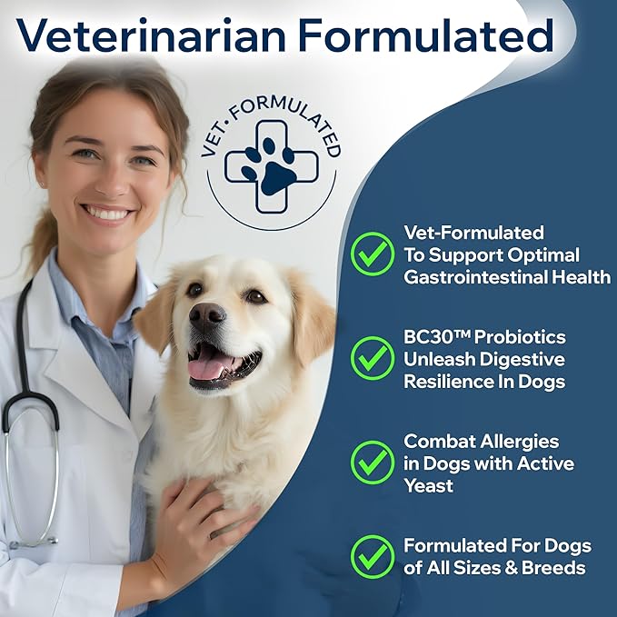 Dog Probiotics for Yeast, Itchy Skin and Itchy Ears, Allergy Relief, Daily Immune Support with Prebiotic & Digestive Enzymes (Gut Health) for Dogs, Reduce Diarrhea, Constipation & Gas Relief - 90ct