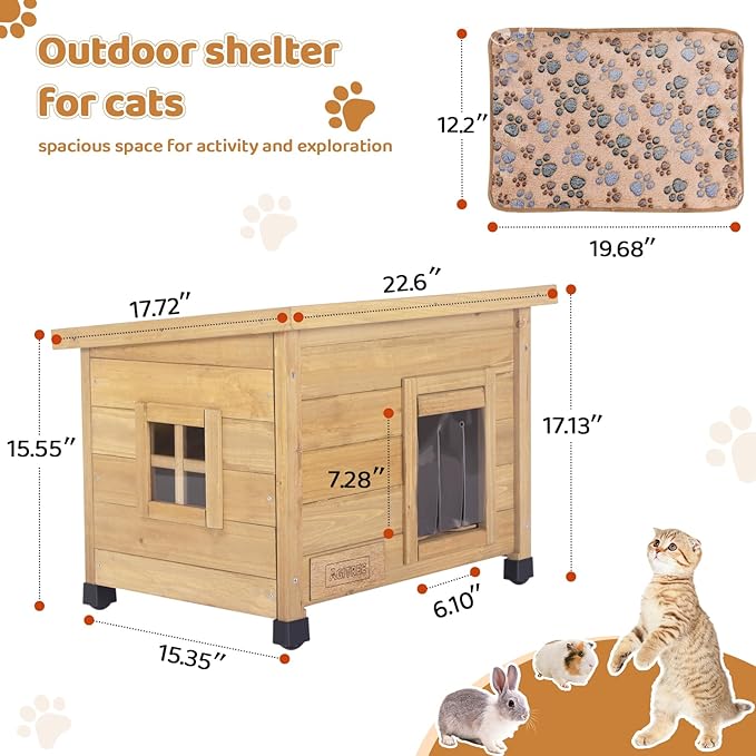 Outdoor Wooden Pet House, Weatherproof Winter Shelter for Dogs and Cats, Elevated Design with Window (Yellow, 22.56 * 17.71 * 16.73)