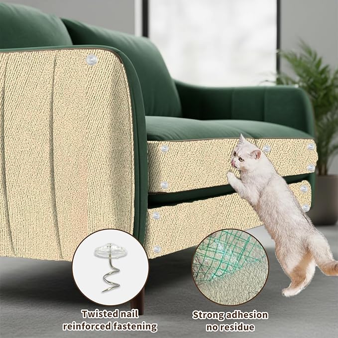 Cat Scratching Mat, Trimmable Self-Adhesive Cat Scratch Furniture Protector with 10 Screws 10pcs Adhesive Tape, 118" x 15.8" DIY Cats Scratch Mat for Indoor, Wall, Doors, Couch and Cat Tree Shelves