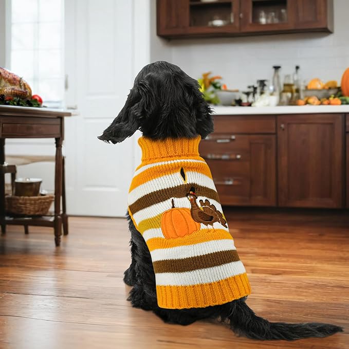 Vehomy Thanksgiving Dog Sweater Pet Pumpkin Turkey Clothes Costume Cat Stripe Turtleneck Knitwear Shirt Pullover Dog Puppy Thanksgiving Clothes for Small Medium Large Dogs Cats M