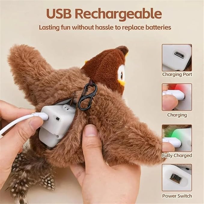 Flappy Bird Toy for Cats, Interactive Chirping Flying Bird Cat Toy, Flying Interactive Simulation Electric Sparrow Shaking Bird, Rechargeable Fun Toy for Indoor Cats (2pcs)