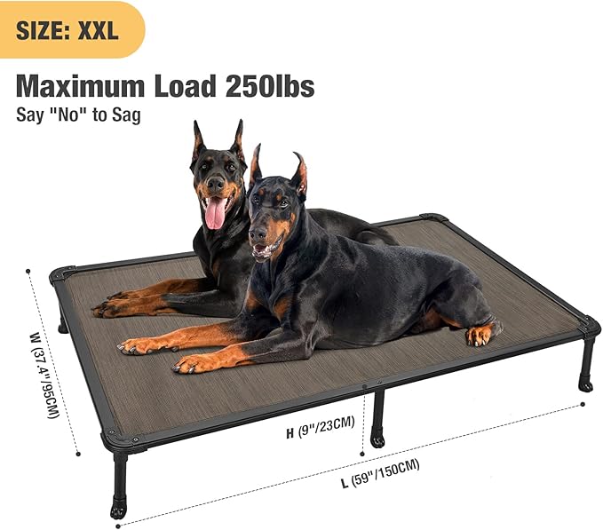 Veehoo Chew Proof Elevated Dog Bed - Cooling Raised Pet Cot - Rustless Aluminum Frame and Durable Teslin Mesh, Unique Designed No-Slip Feet for Indoor or Outdoor Use, Brown, XX-Large, CWC2002