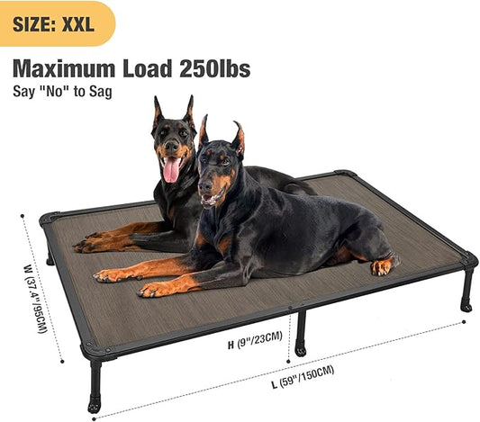 Veehoo Chew Proof Elevated Dog Bed - Cooling Raised Pet Cot - Rustless Aluminum Frame and Durable Teslin Mesh, Unique Designed No-Slip Feet for Indoor or Outdoor Use, Brown, XX-Large, CWC2002