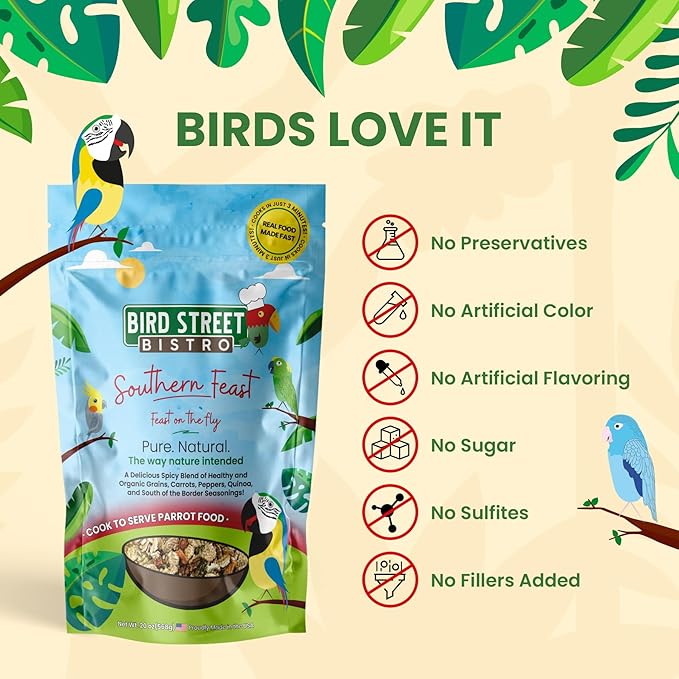 Parrot Food - Parakeet & Cockatiel Food - Cooks in 3-15 min with Natural & Organic Grains, Legumes, Healthy Fruits, Vegetables & Spices