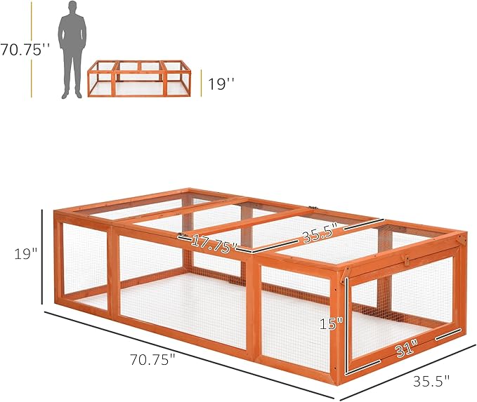 PawHut Large Wooden Rabbit Hutch Bunny Hutch Small Animal Habitat Enclosure Outdoor Run and Lockable Doors, Natural