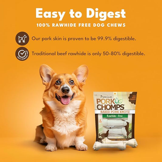 Pork Chomps Baked Pork Skin Dog Chews, 11-inch Knots, 4 Count