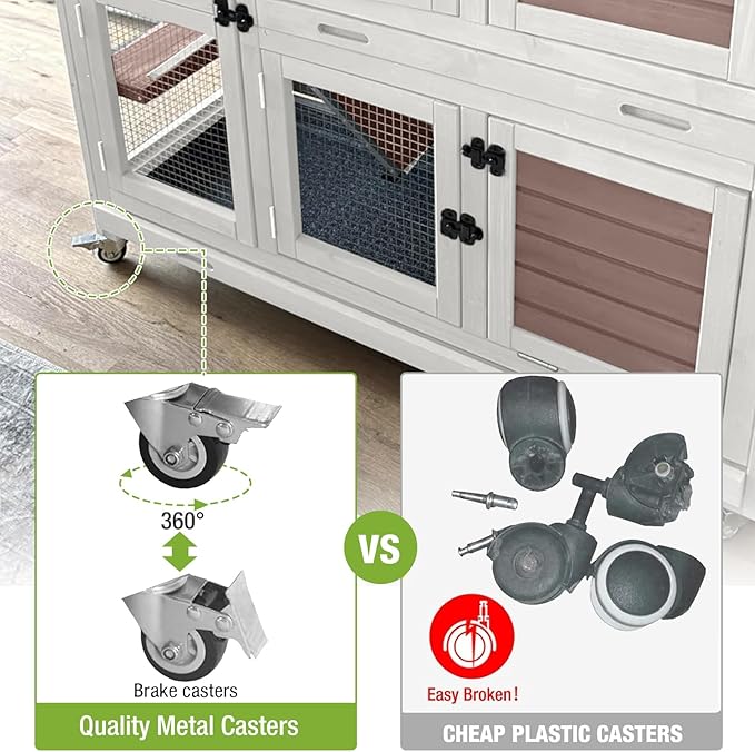 GUTINNEEN Rabbit Hutch Indoor and Outdoor Bunny Cage with Wheels Hamster House Guinea Pig Cages for Small to Medium Animals Waterproof Leakproof Tray