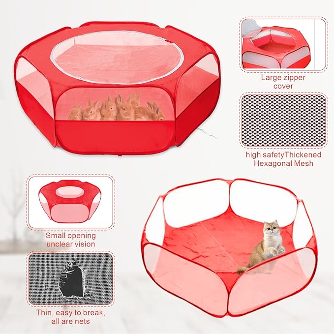 XIRGS Small Animal Playpen, Pet Playpen for Cat/Rabbit/Hamster/Guinea Pig/Bunny/Ferret/Kitten Toys Chick Brooder Box Cage Tent Pop Up Play Pen with Cover, Portable Play Yard Indoor Outdoor Waterproof