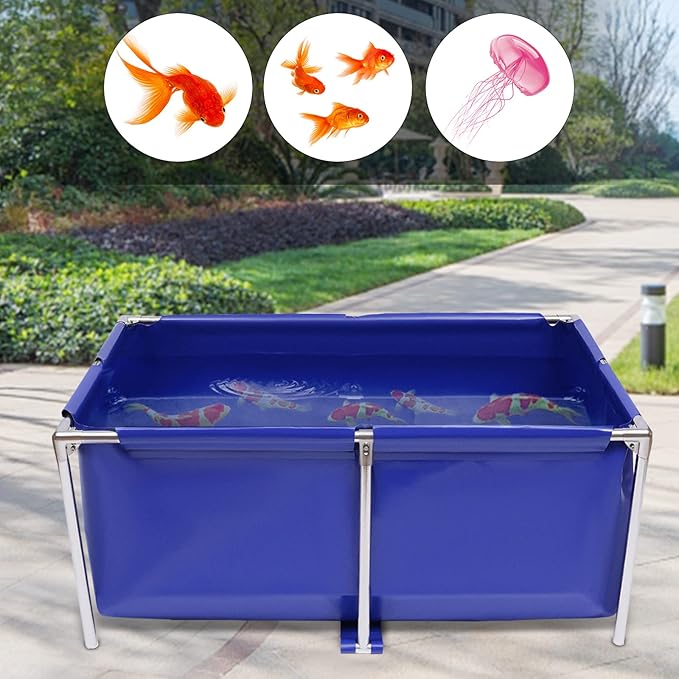 Pool Pond | Canvas Fish Pond | Portable Canvas Aquarium Tank | 47.2x31.4x19.6in Large Capacity | Stainless Steel Frame | Easy Drain Valve | for Fish, Lobster & Prawns